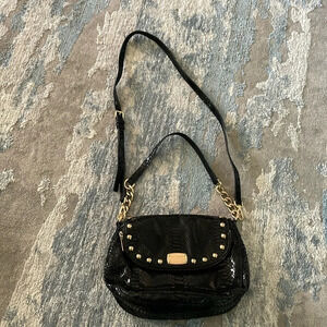 Michael Kors Bedford Black Convertible Shoulder Strap Embossed Leather Handbag